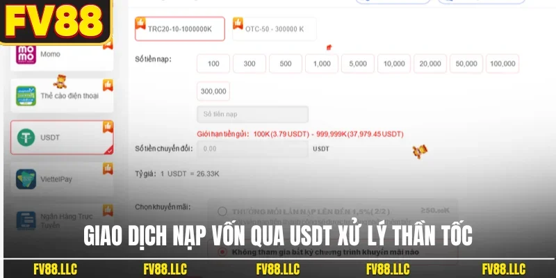Giao dịch nạp vốn qua USDT xử lý thần tốc