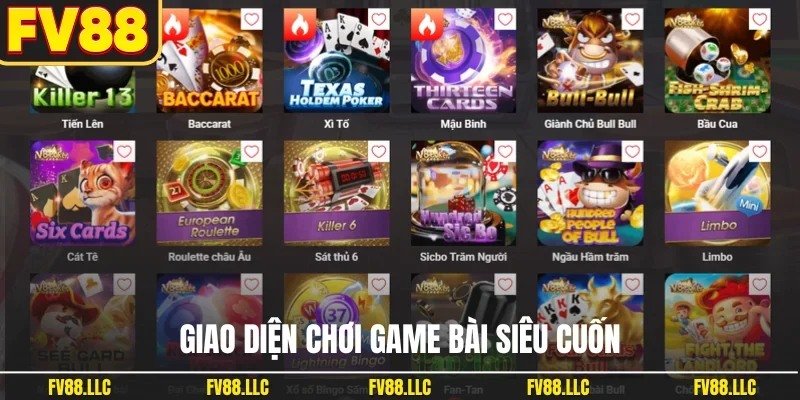Giao diện chơi game bài siêu cuốn