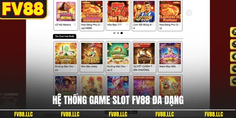 Hệ thống game slot FV88 đa dạng
