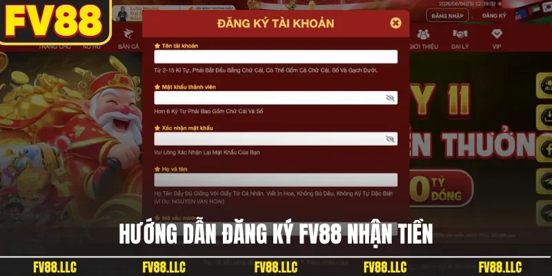 Hướng dẫn đăng ký FV88 nhận tiền
