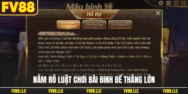 Nắm rõ luật chơi bài binh để thắng lớn