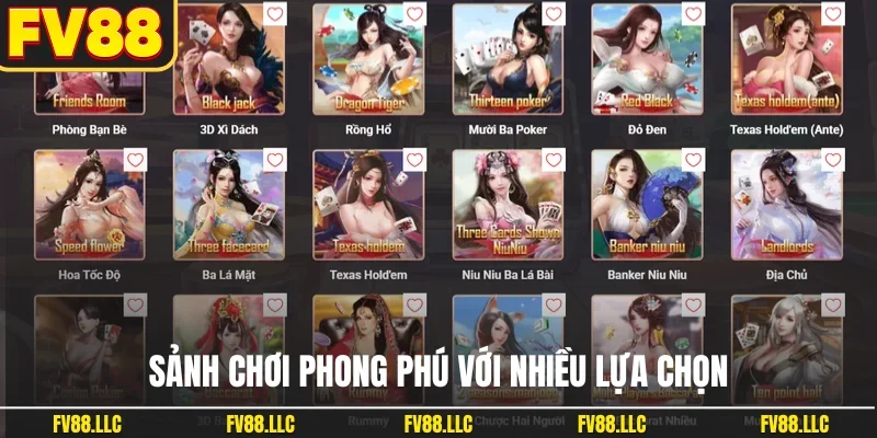 Sảnh chơi phong phú với nhiều lựa chọn