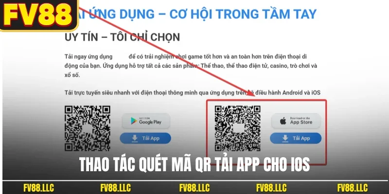 Thao tác quét mã QR tải app cho iOS